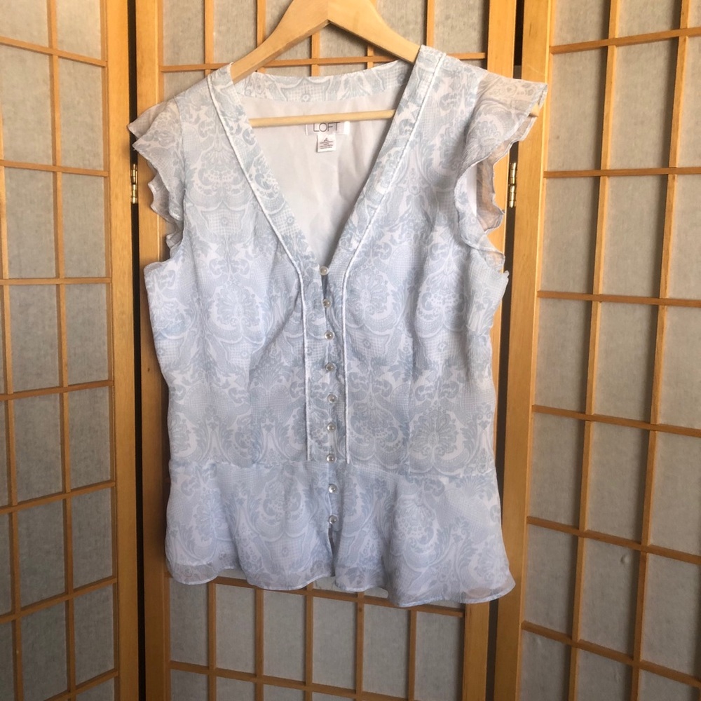 Ann Taylor Loft flutter sleeve top, light blue S